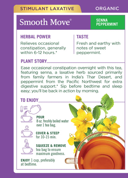 , Organic Smooth Move Tea Bags, Peppermint, 16 Count