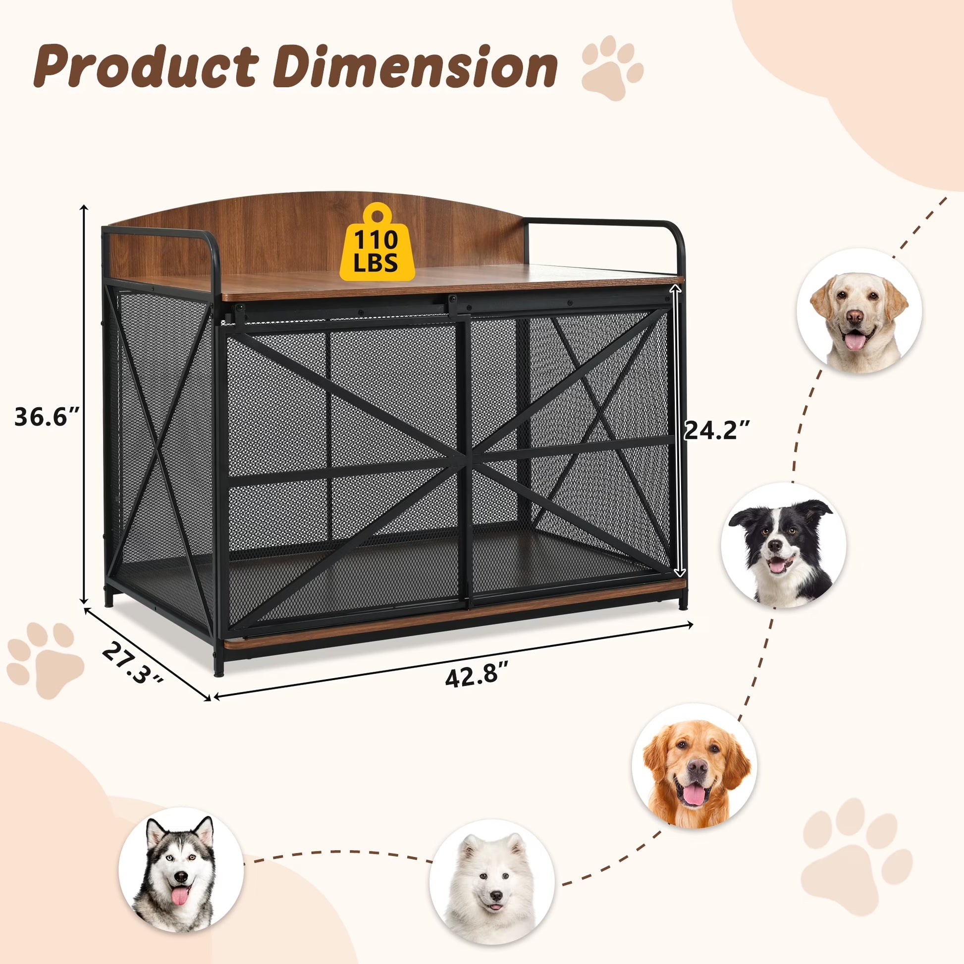 31.5" Large Dog Crate Furniture for Small Medium Dog, Wooden Cage Indoor Kennel Furniture, Gray