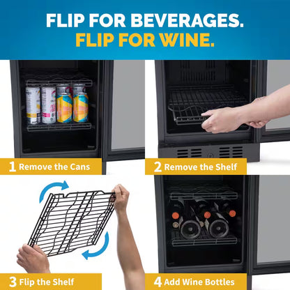 15 In. Flipshelf 33 Wine Bottles & 80 Cans Reversible Shelves Built-In Beverage and Wine Cooler in Black Stainless Steel