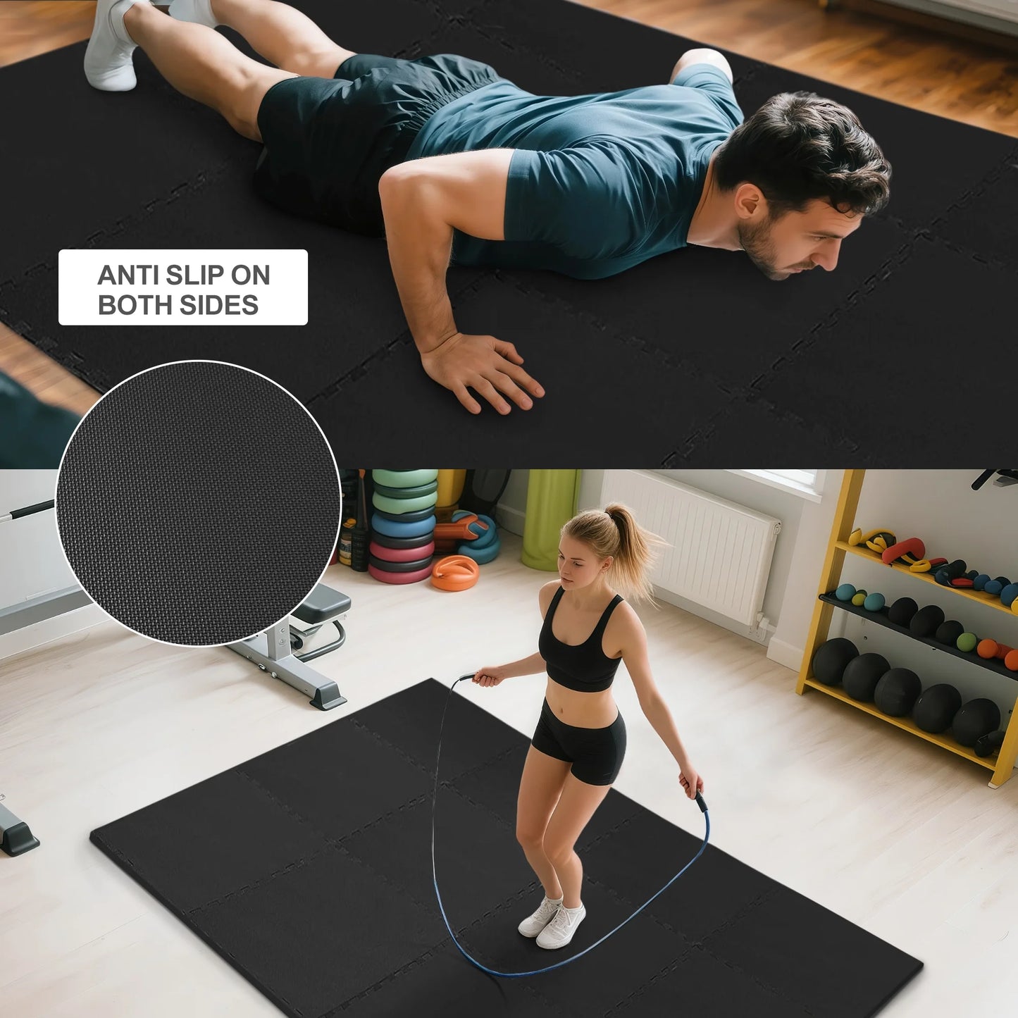 1/2 In. Thick Flooring Puzzle Exercise Mat with High Quality EVA Foam Interlocking Tiles, 6 Piece, 24 Sq Ft. Black