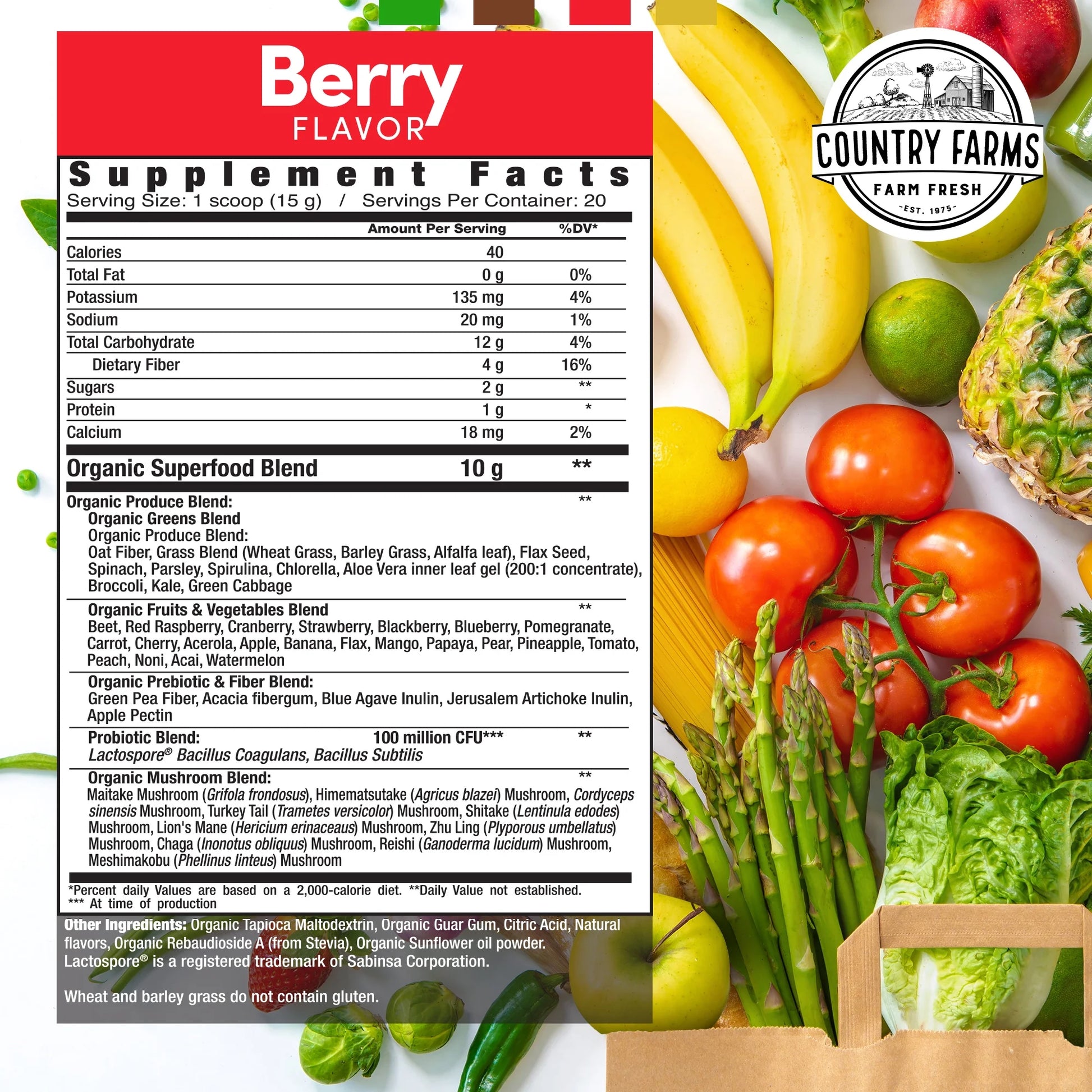 Super Greens Drink Mix, Berry Flavor, 10.6 Oz 20 Servings