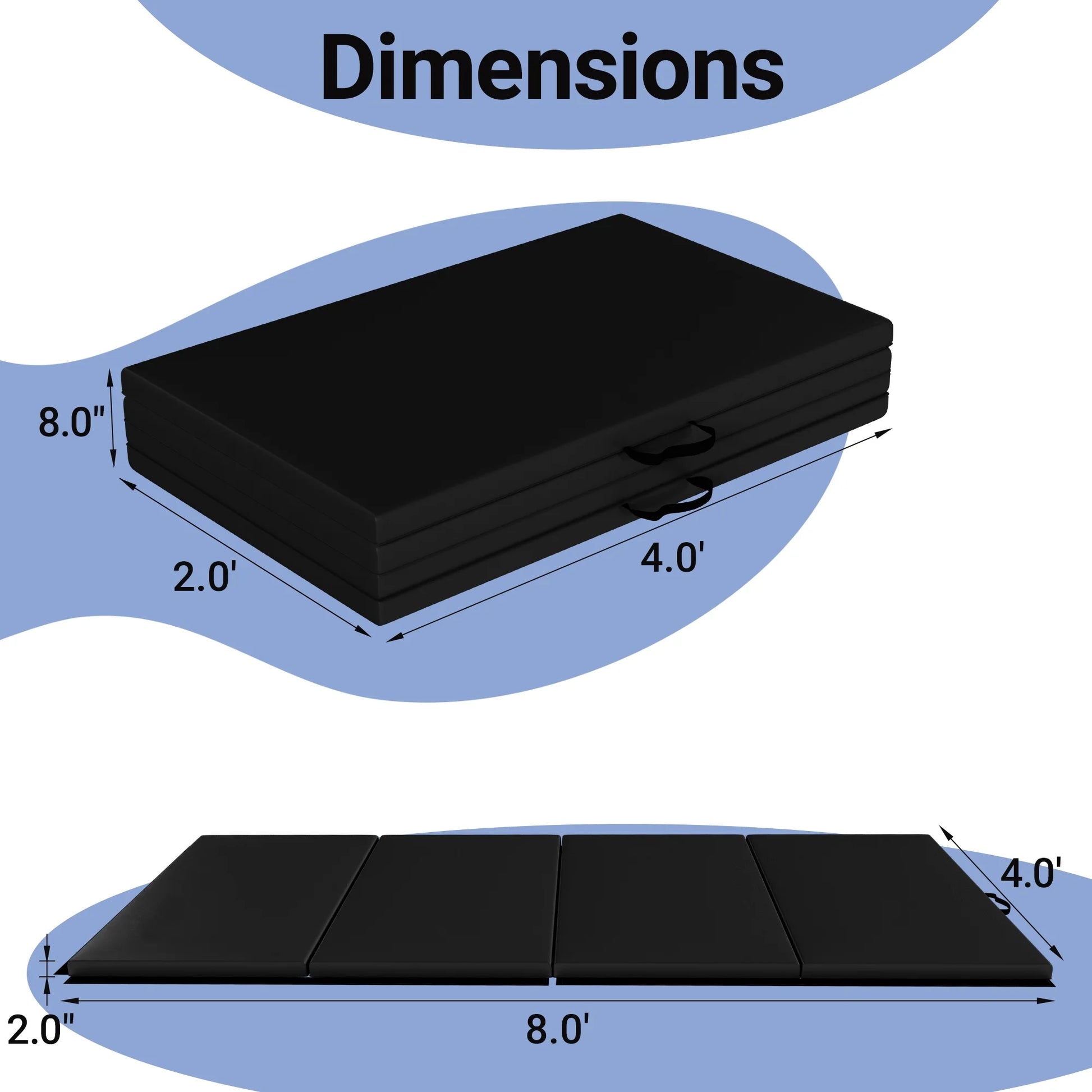 Versatile 4'X8'X2" High-Density Gym Mats - Extra Thick, Anti-Tear, Easy-Clean, Foldable for Aerobics, Yoga, Martial Arts, with Durable Vinyl and Velcro, Black