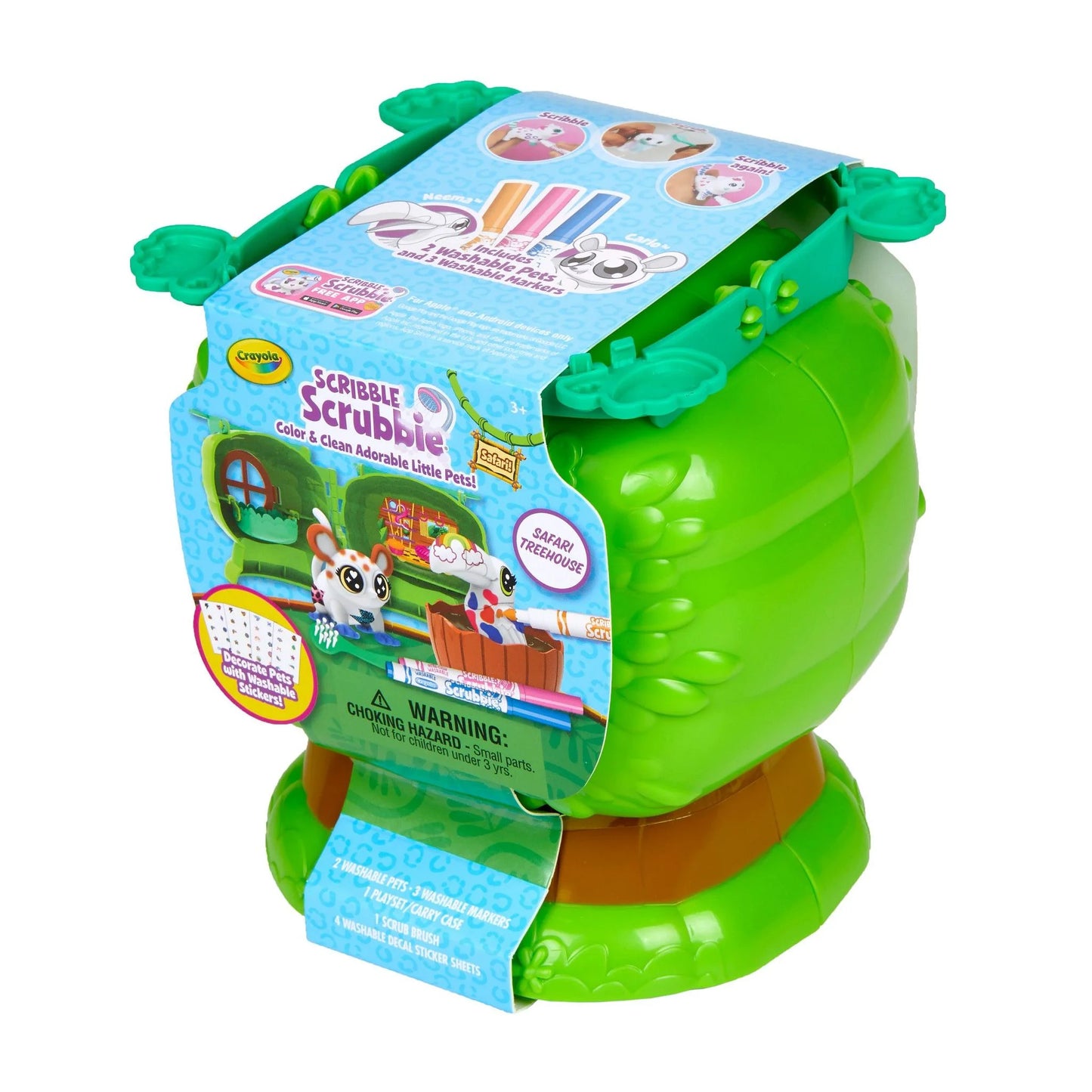 Scribble Scrubbie Pets Safari Treehouse Toy Set, Coloring Gift for Kids, Jungle Arts & Crafts