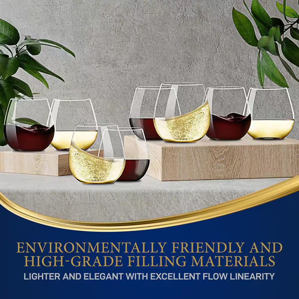 15 Oz. Crystal-Clear Stemless Wine Glass Set (Set of 8)