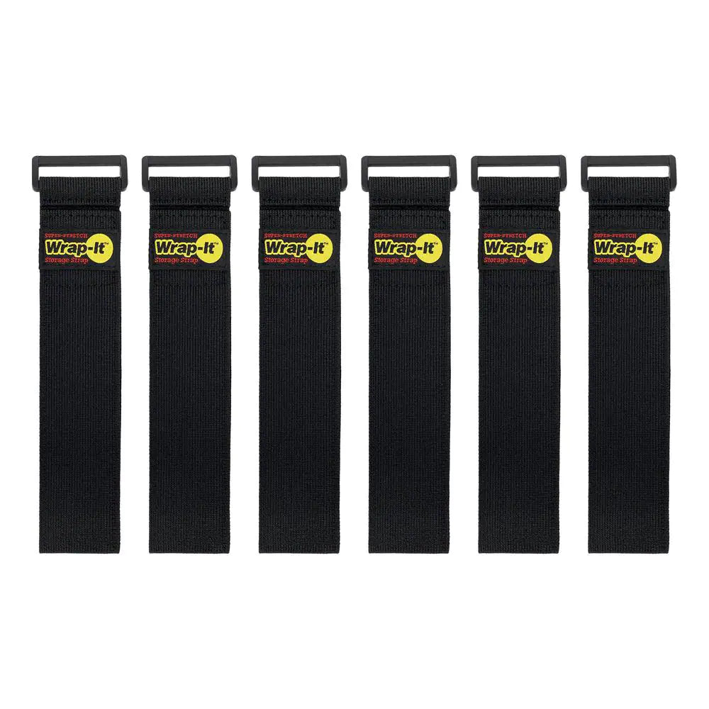 Super-Stretch Storage Strap Elastic All-Purpose Hook and Loop Cinch Strap in Black (Assorted 6-Pack)