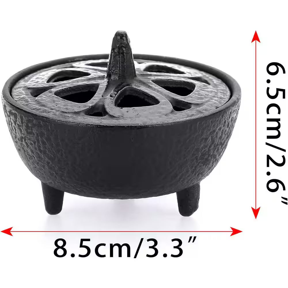 Vintage Tripod Cast Iron Incense Burner with Lotus Lid