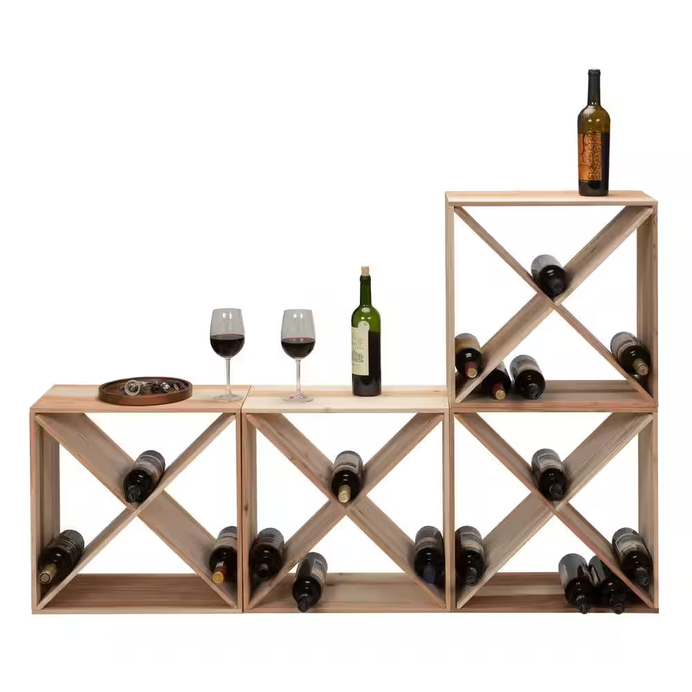 24-Bottle Modular Wine Rack, Stackable Wine Storage Cube for Bar Cellar Kitchen Dining, 4 Sets