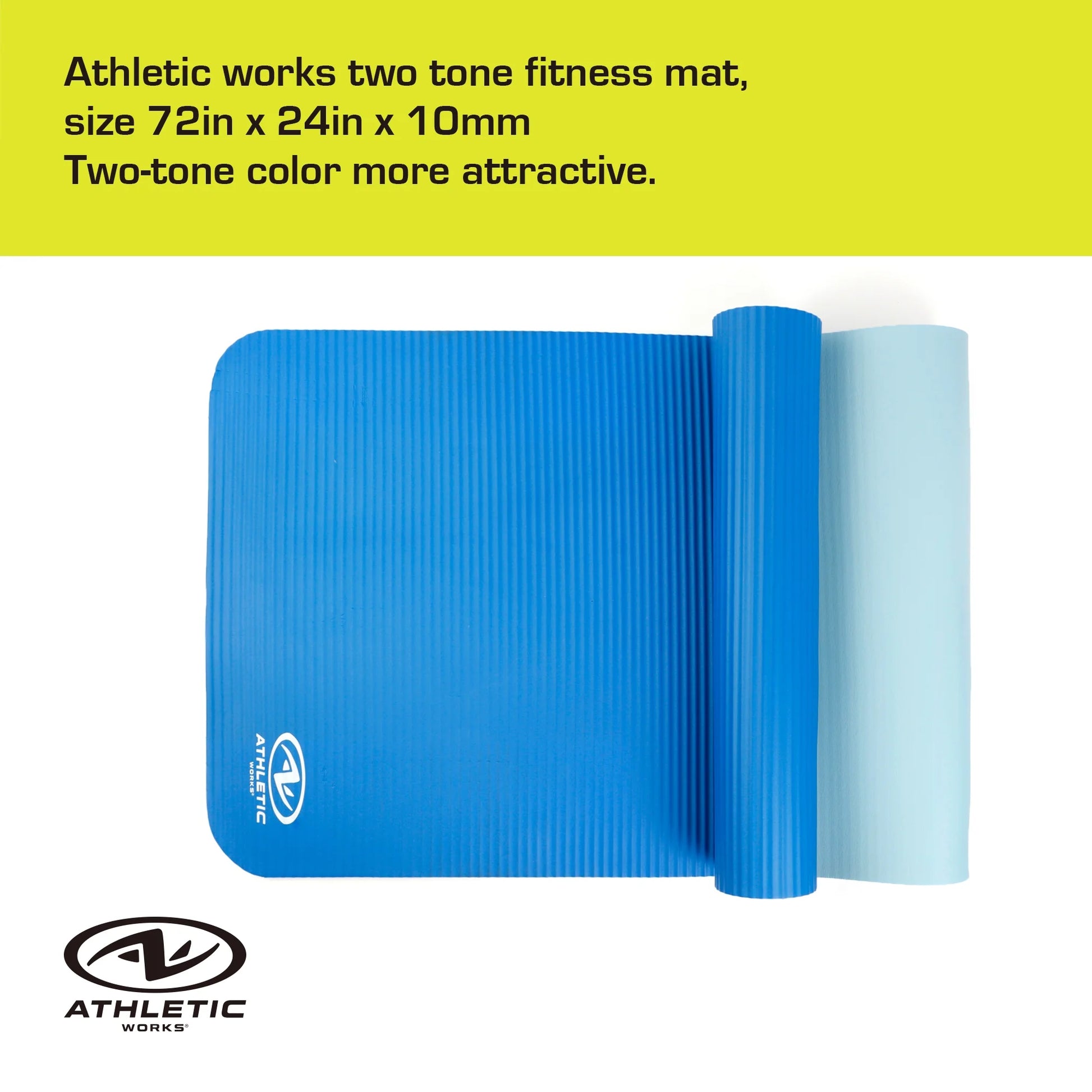 (4 Pack)  Two Tone Fitness Mat, 10Mm, 72Inx24In, Blue Color, NBR Foam, with Carry Strap