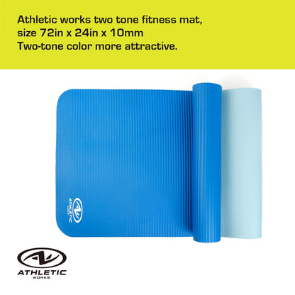 (4 Pack)  Two Tone Fitness Mat, 10Mm, 72Inx24In, Blue Color, NBR Foam, with Carry Strap