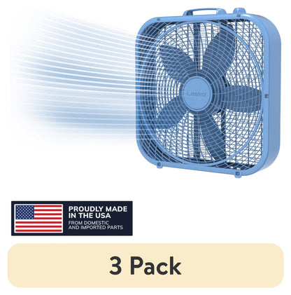(3 Pack)  Cool Colors 20" 3-Speed Weather Resistant Box Fan, Black B20301, New