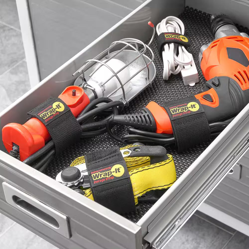 Super-Stretch Storage Strap Elastic All-Purpose Hook and Loop Cinch Strap in Black (Assorted 6-Pack)