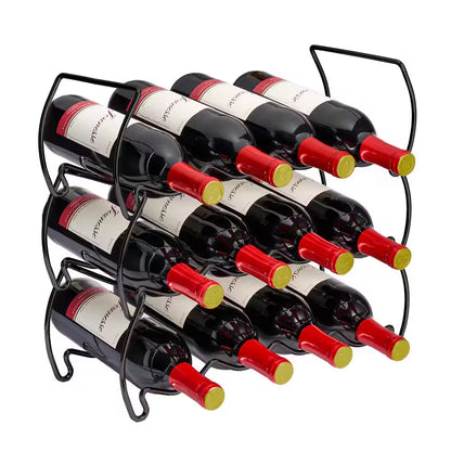 3-Tier Black Stackable Wine Rack-Classic Style Metal Wine Racks for Bottles-Hold 12 Bottles