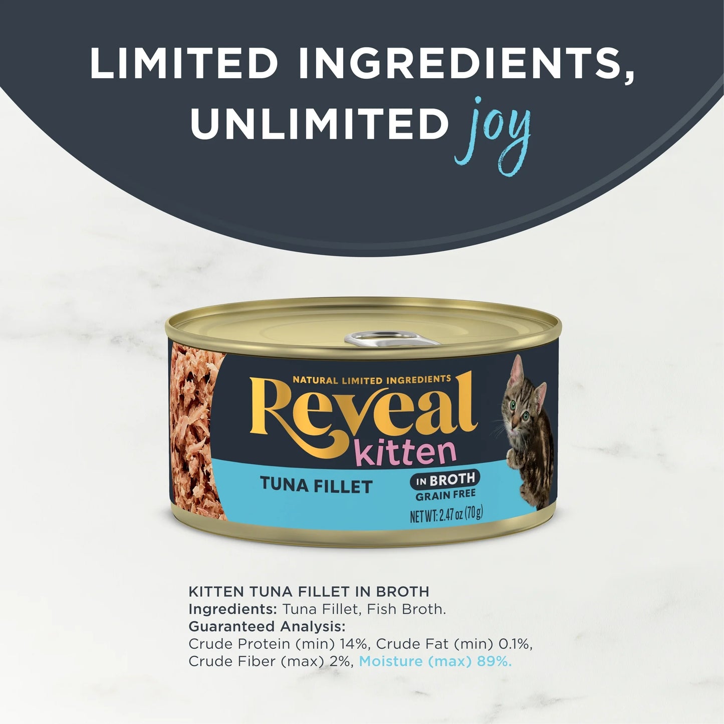 Wet Kitten Food, Tuna Fillet in Broth, 12 Pack of 2.47Oz Cans