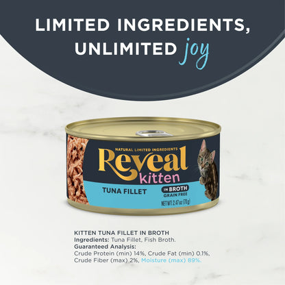 Wet Kitten Food, Tuna Fillet in Broth, 12 Pack of 2.47Oz Cans