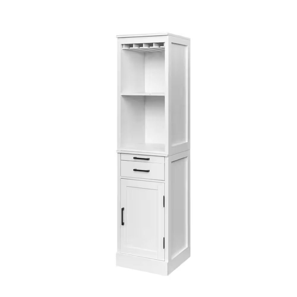 WHITE Color Modular Wine Bar Cabinet with Storage Shelves with Hutch for Dining Room