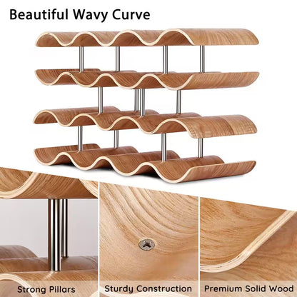 14-Bottle Natural Countertop Wine Rack, 4-Tier Wooden Wine Storage Rack, Freestanding Wine Bottle Holder Stand