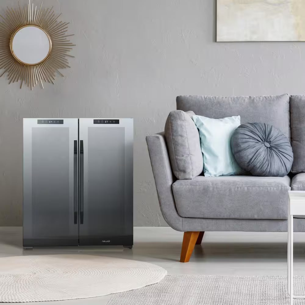 Shadow Series 28 In. Dual Zone 18 Wine Bottles and 59 Cans Beverage & Wine Cooler Fridge in Black with Mirrored Glass