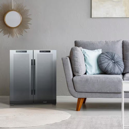 Shadow Series 28 In. Dual Zone 18 Wine Bottles and 59 Cans Beverage & Wine Cooler Fridge in Black with Mirrored Glass