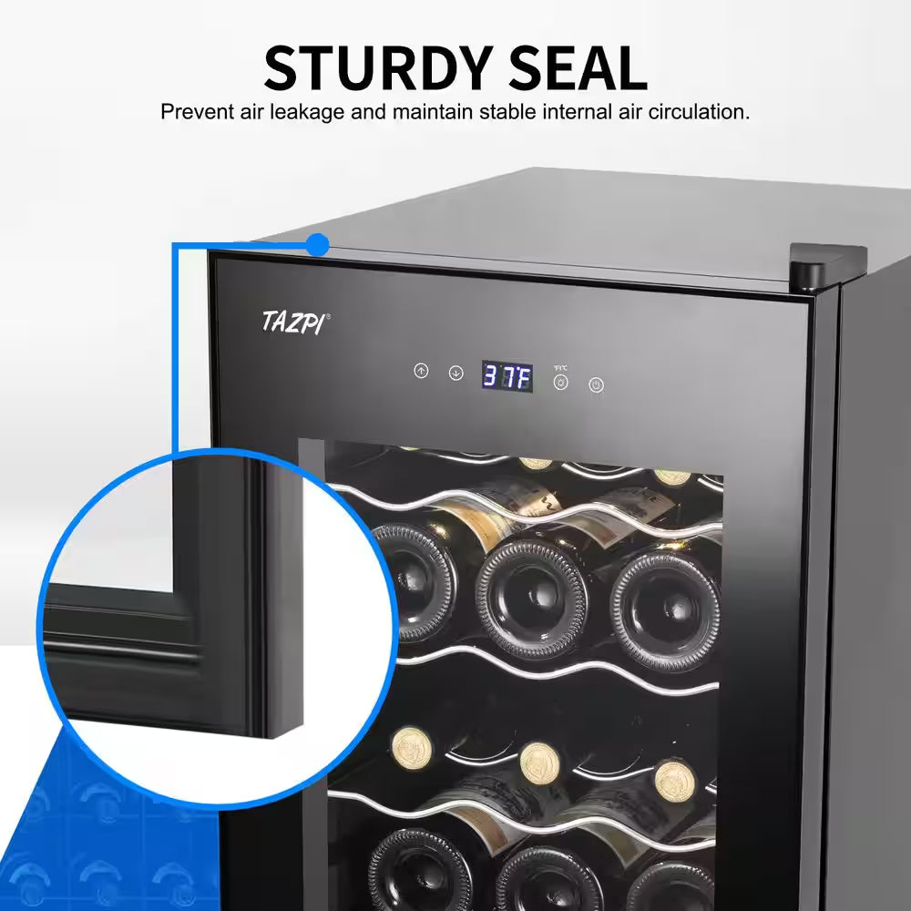 13.6 In. Black Freestanding Beverage Center 18-Bottle Wine Cooler with Adjustable Stainless Steel Wire Shelves