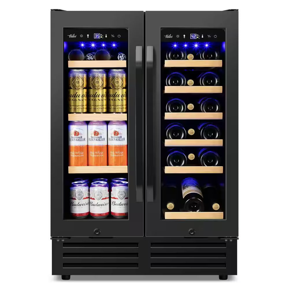23.42 In. Dual Zone 18-Wine Bottles and 68-Cans Beverage and Wine Cooler in Black