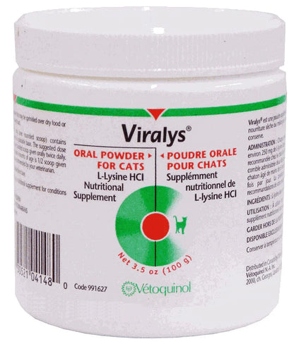 Viralys L-Lysine Supplement for Cats - Cats & Kittens of All Ages - Immune Health - Sneezing, Runny Nose, Squinting, Watery Eyes - Flavored Lysine Powder - 100Gm