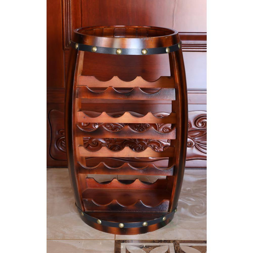 Wooden Barrel Shaped 14-Bottle Wine Rack
