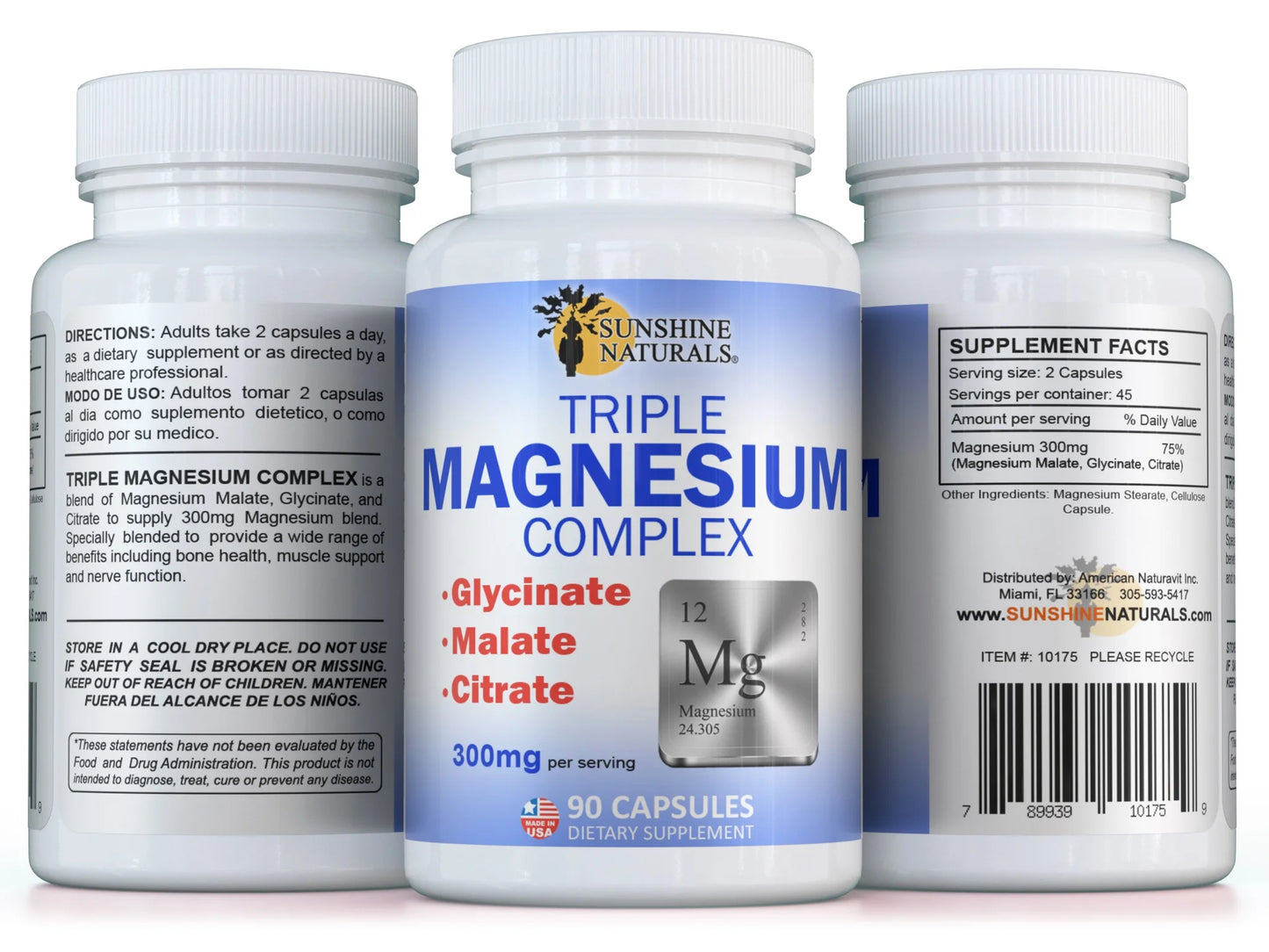 Triple Magnesium Dietary Supplement, 90 Capsules