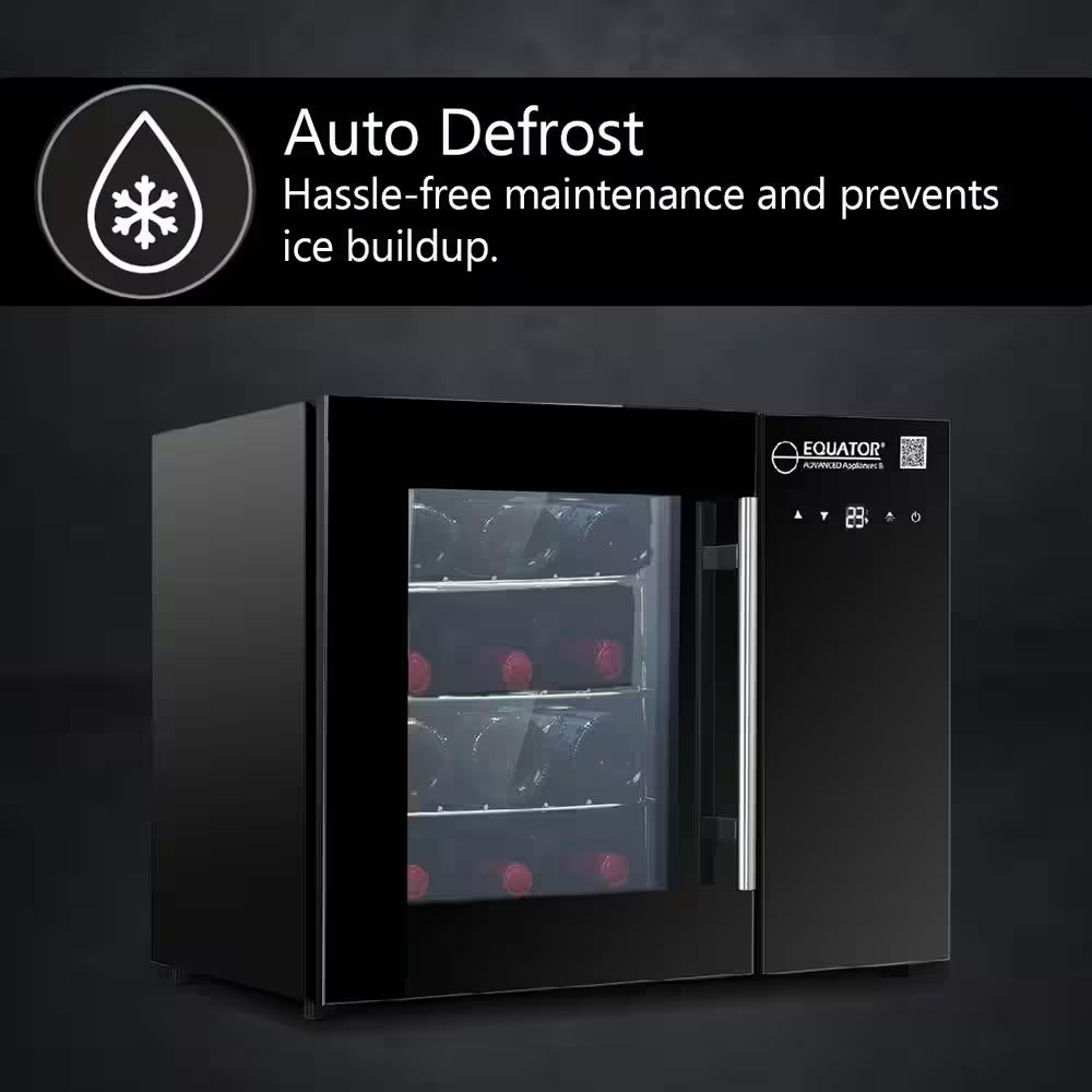 22In. Single Temperature Zone 12-Bottles Countertop/Wall-Mounted Beverage and Wine Cooler Black with anti UV Glass Door
