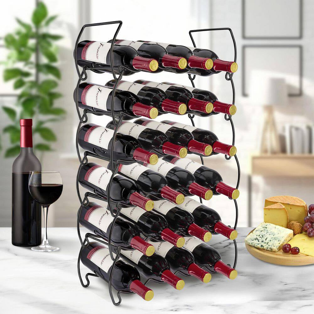 3-Tier Black Stackable Wine Rack-Classic Style Metal Wine Racks for Bottles-Hold 12 Bottles