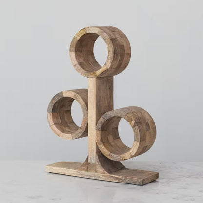 3-Bottle Brown Mango Wood End Grain Tabletop Wine Rack