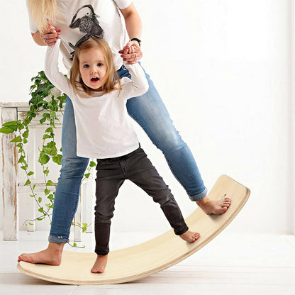 35 In. Wooden Wobble Balance Board Kids Rocker Yoga Curvy Board Toy with Felt Layer