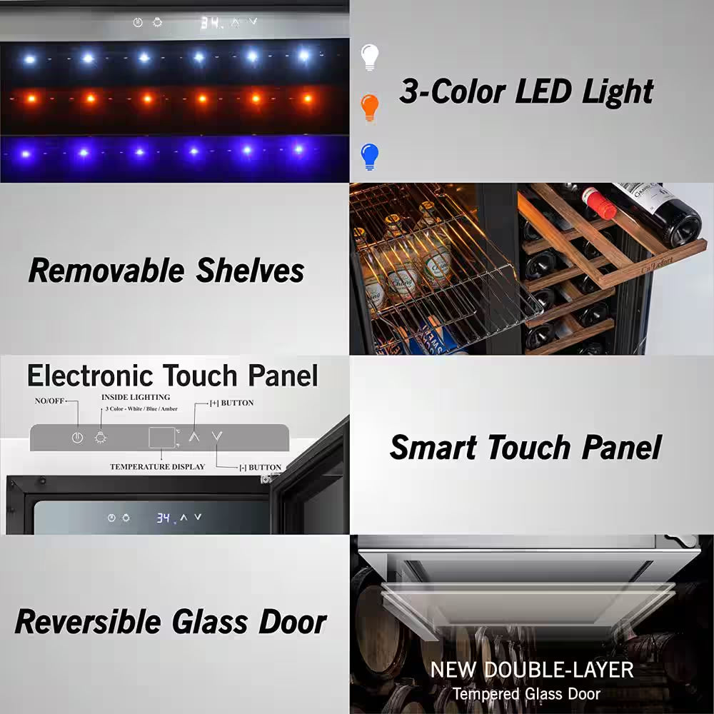 30 In. Quad Zone Cellar Cooling Unit 56-Bottles Built- in Wine Cooler Side-By-Side Refrigerators Frost Free in Black