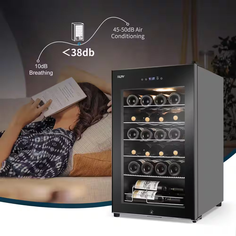 17 In. Wine Cooler 24 Bottle Freestanding Wine Refrigerator with Door Lock, Black