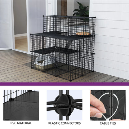 3 Tier Cat Cage,Indoor DIY Pets Playpen Cat Kennel,Cat Enclosure Metal Cat Kennels for 1-3 Cats, DIY Detachable Pet Playpen, 41"L X 28"W X 41"H,Black