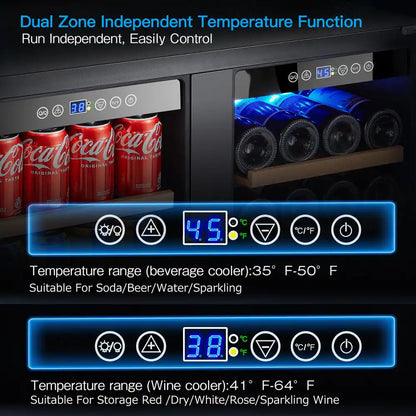 30 In. Dual Zone 28-Wine Bottles and 80-Cans Built-In or Freestanding Beverage and Wine Cooler in Stainless Steel