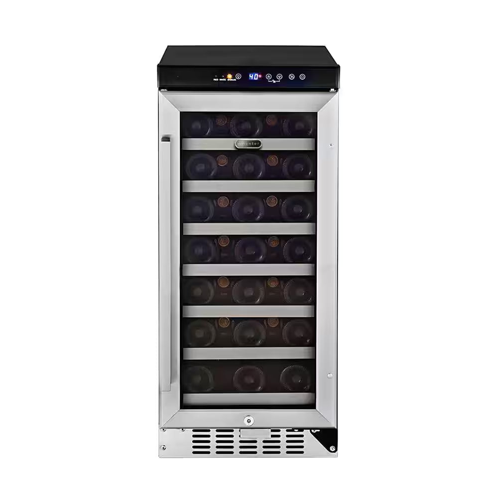 15 In. Single Zone 33 Bottles Undercounter Built-In Wine Cooler Refrigerator W/ Lock Stainless Steel LED