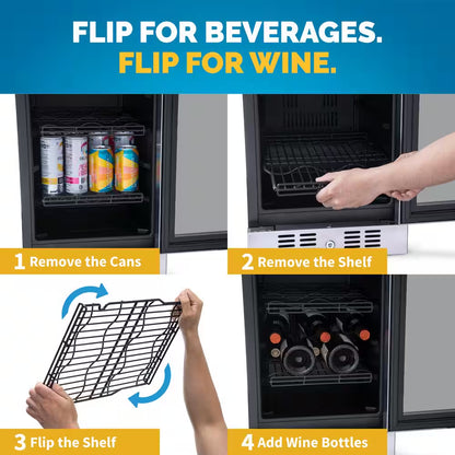 15 In. Flipshelf 33 Wine Bottles & 80 Cans Built-In Beverage and Wine Cooler in Stainless Steel with Reversible Shelves