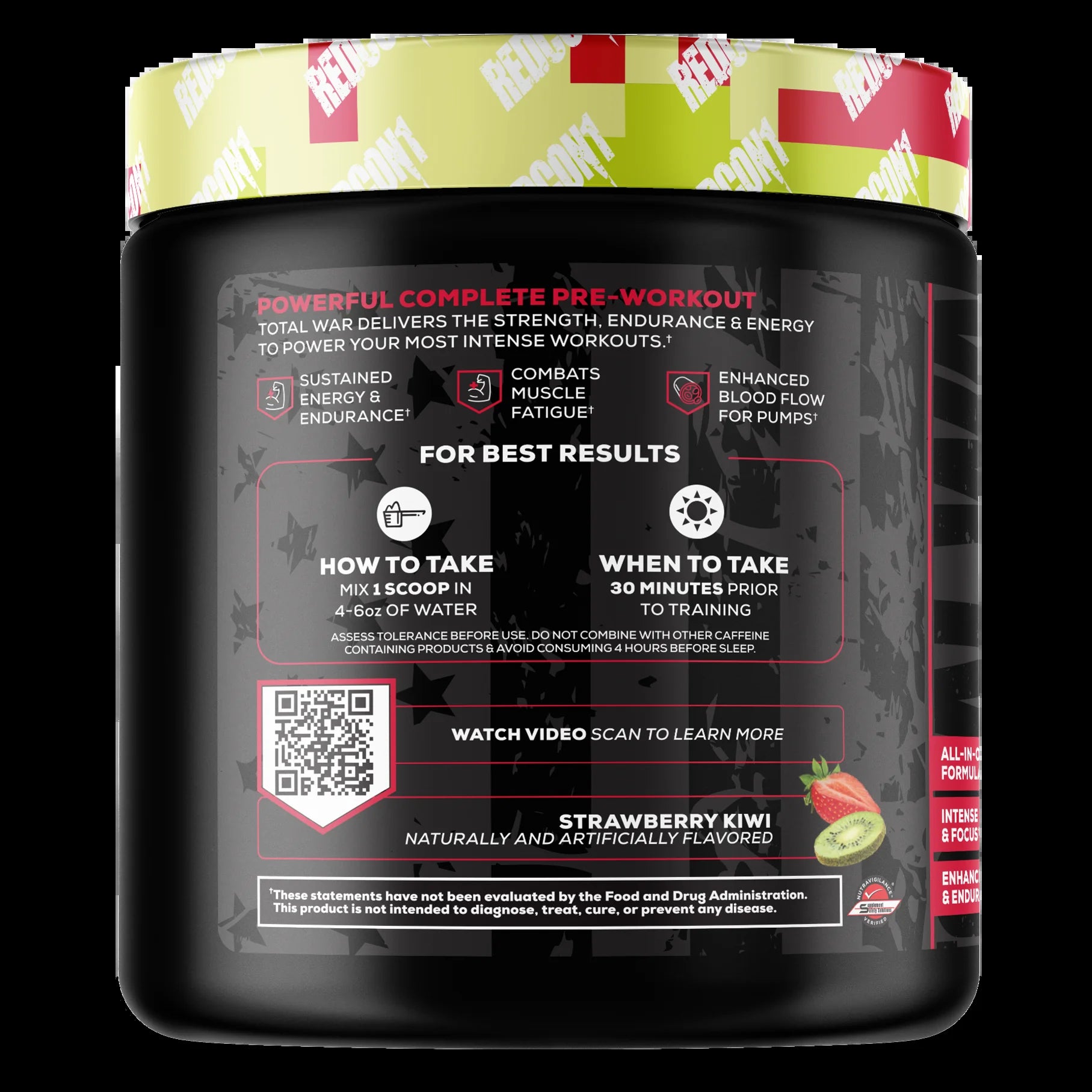 Total War Pre-Workout Powder Beta-Alanine & Citrulline Malate, Strawberry Kiwi, 20 Servings