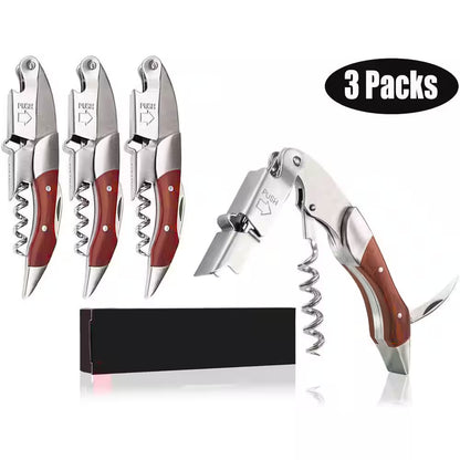 3-Piece Professional Waiter Corkscrew with Long Handle, Stainless Steel Handle Wine Opener for Bar, Red