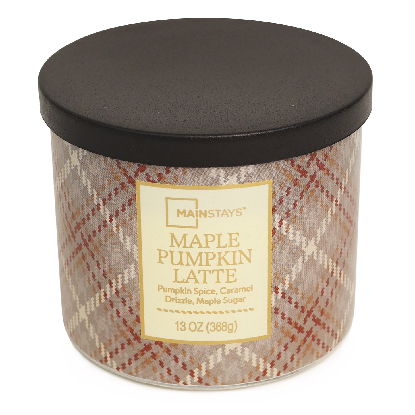 3-Wick Maple Pumpkin Latte Orange Plaid Design, 13-Ounce