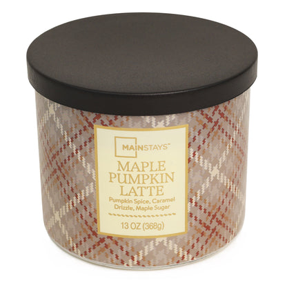 3-Wick Maple Pumpkin Latte Orange Plaid Design, 13-Ounce