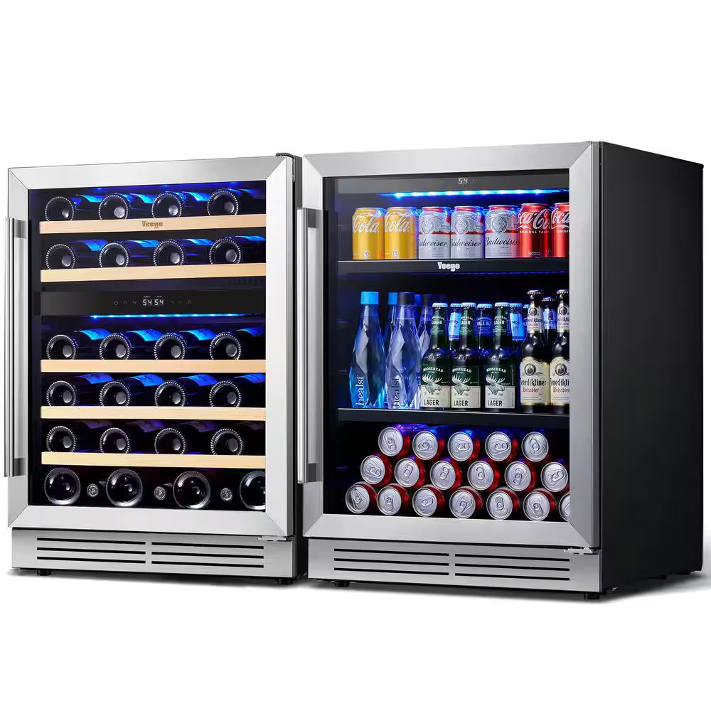48 In. Triple Zone 46-Wine Bottles 140-Cans Beverage and Wine Cooler Side-By-Side Refrigerators Built-In Fridge in Black