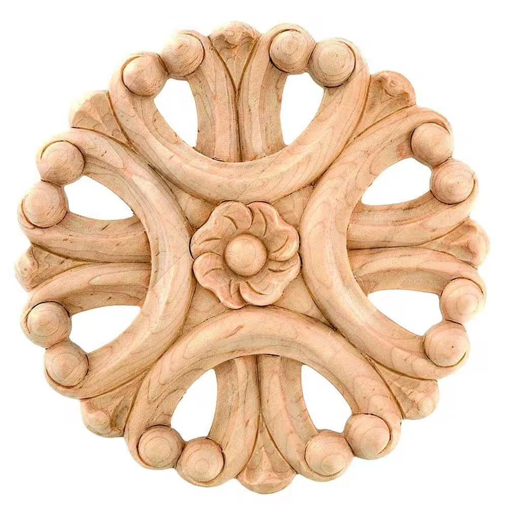 4 In. X 1/2 In. Unfinished Medium Hand Carved North American Solid Hard Maple Decorative Rosette Wood Applique