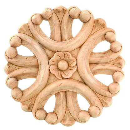 4 In. X 1/2 In. Unfinished Medium Hand Carved North American Solid Hard Maple Decorative Rosette Wood Applique