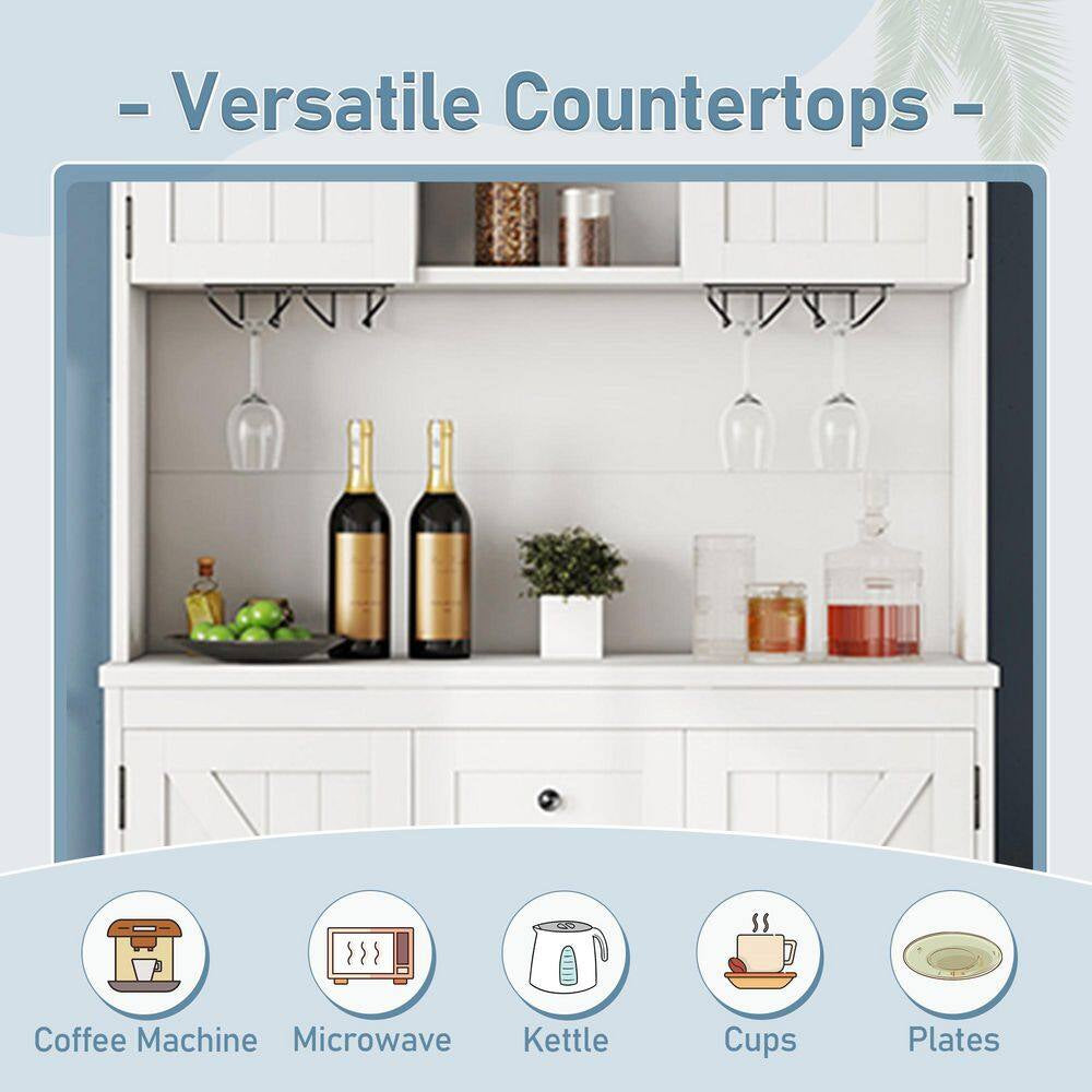 47 In. W X 16 In. D X 74 In. H White Linen Cabinet, Coffee Bar Cabinet Kitchen Cabinet with Storage, Wine Cabinet