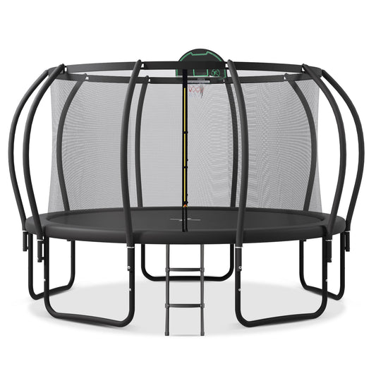 Trampoline 12FT 14FT 15FT 16FT Trampoline for Adults and Kids, 1500Lbs Outdoor round Trampoline with Enclosure Net with Basketball Hoop and Ladder