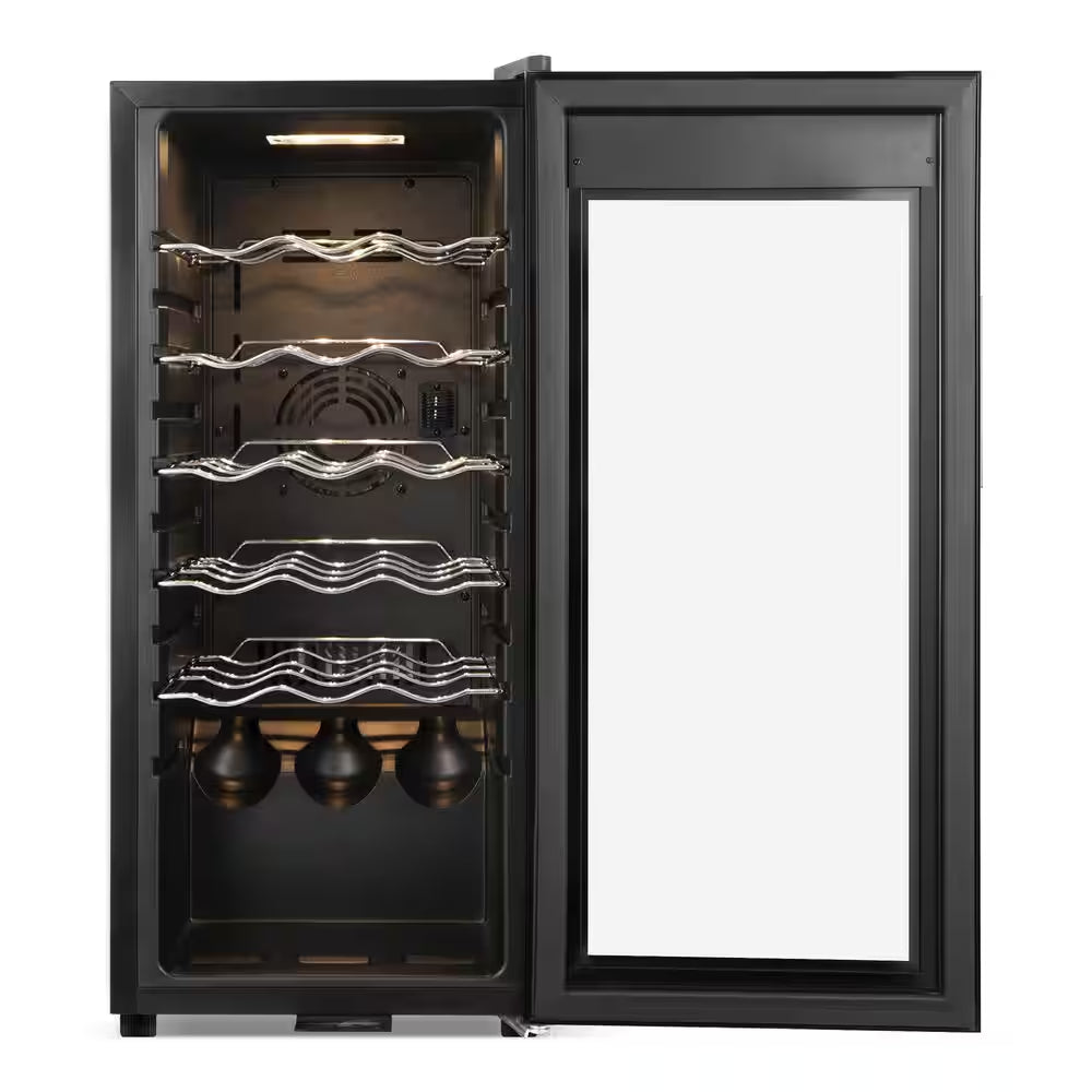 13.6 In. Black Freestanding Beverage Center 18-Bottle Wine Cooler with Adjustable Stainless Steel Wire Shelves