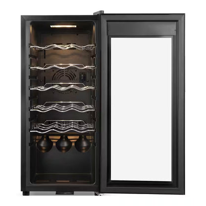 13.6 In. Black Freestanding Beverage Center 18-Bottle Wine Cooler with Adjustable Stainless Steel Wire Shelves