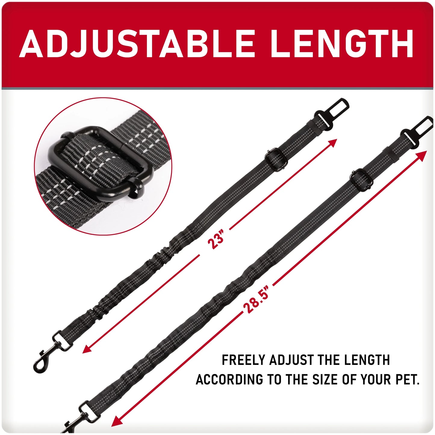 (3 Pack)  Adjustable Pet Seat Belt, Black, Material - Nylon, Harness Type - Direct to Seatbelt Swivel Tether.