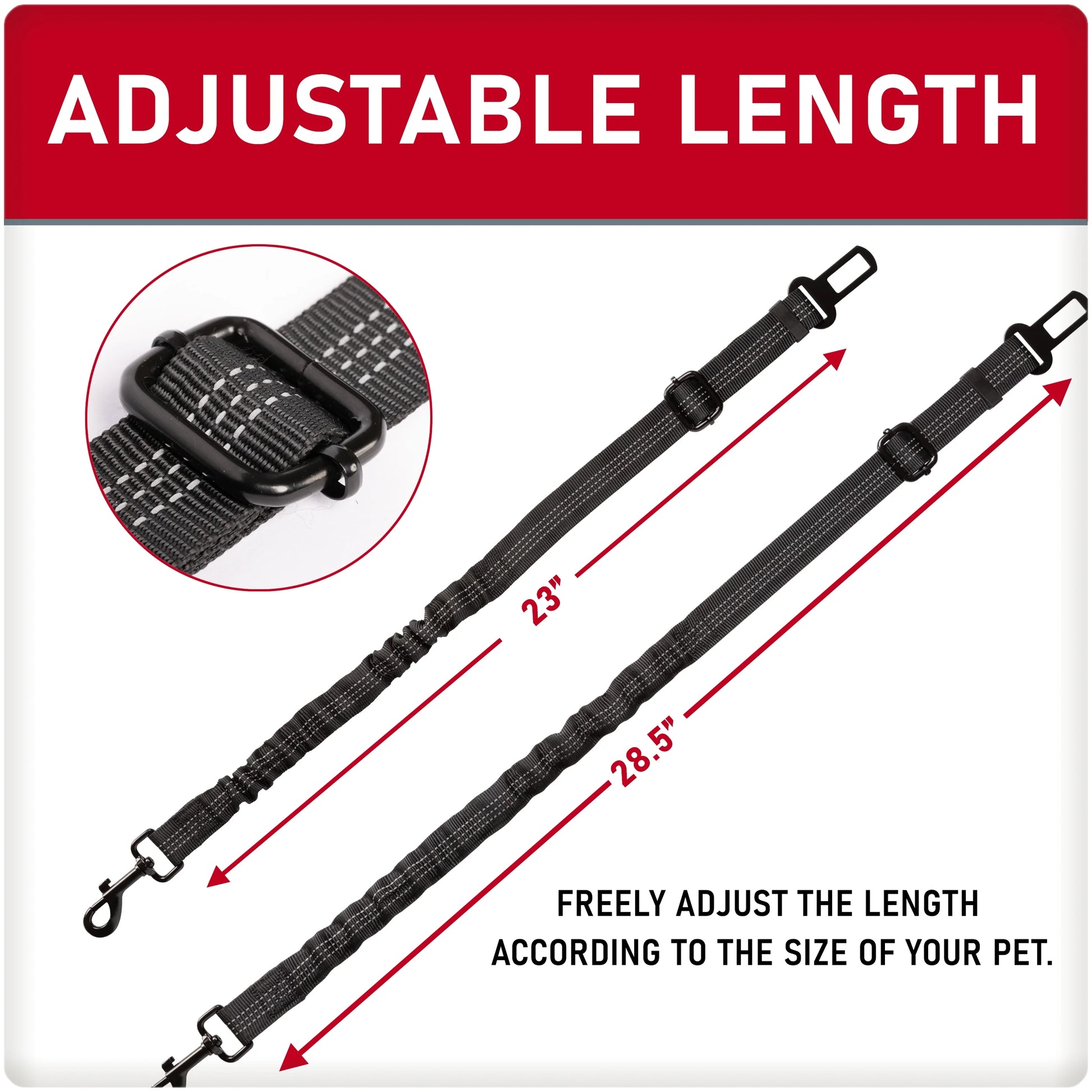 (3 Pack)  Adjustable Pet Seat Belt, Black, Material - Nylon, Harness Type - Direct to Seatbelt Swivel Tether.